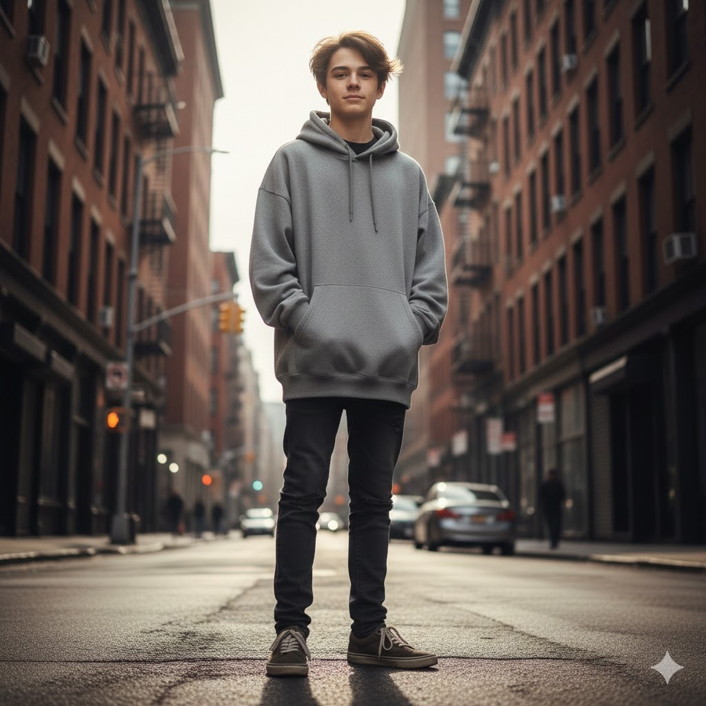 Low-Angle Street Portrait — Confident Stance