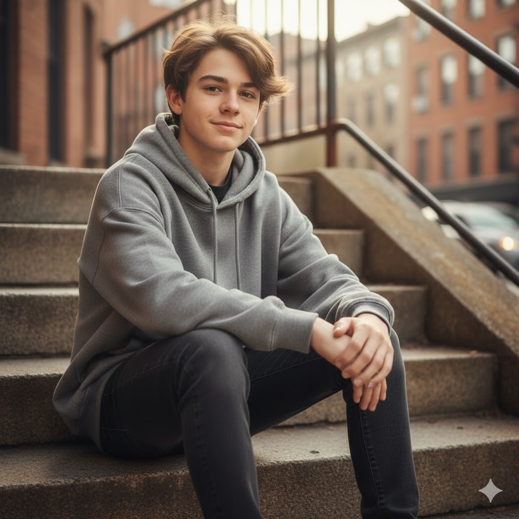 Teen Sitting on Outdoor Steps