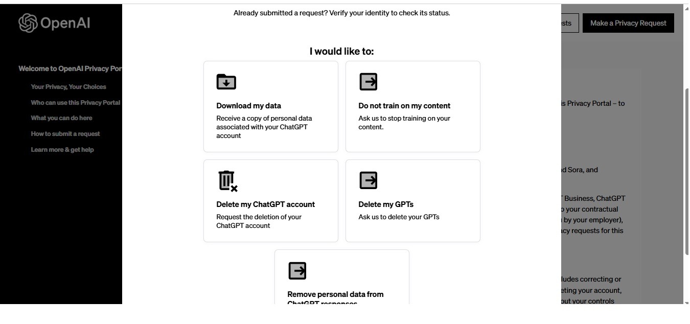 Chatgpt via openai to ask Do not train on my content